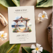 Sunset Beach Floral Pagoda Zomer Huwelijk Kaart