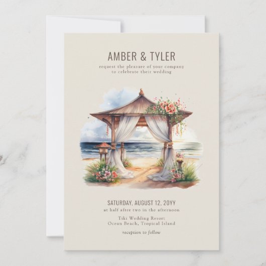 Sunset Beach Floral Pagoda Zomer Huwelijk Kaart (Voorkant)