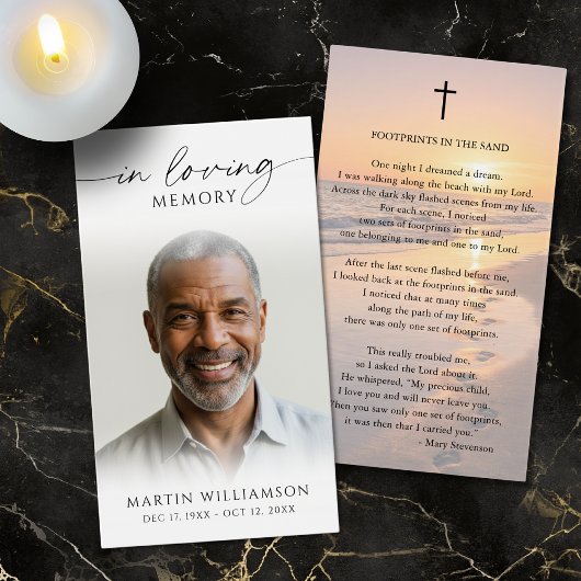 Sunset Beach Footprints Poem Sympathy Prayer Card Visitekaartje