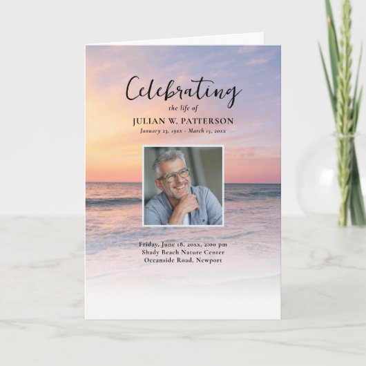 Sunset Beach Foto Viering van het leven Begrafenis Programma (Voorkant)