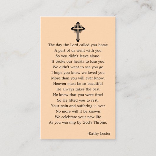 Sunset Beach Funeral Memorial Prayer Visitekaartje (Achterkant)