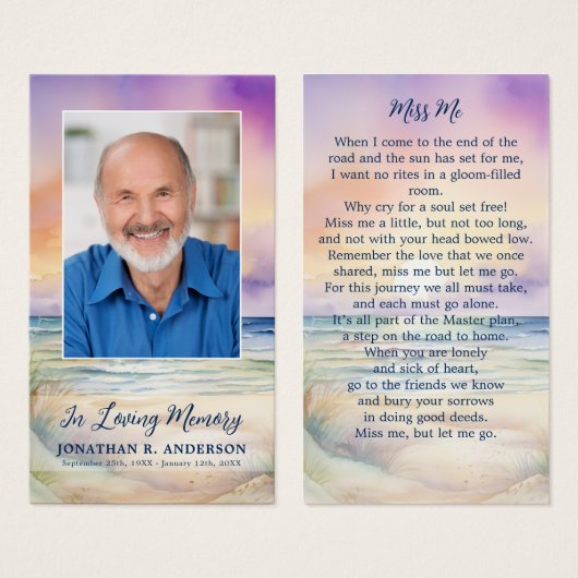 Sunset Beach Funeral Photo Memorial Prayer Kaart (Voorkant /achterkant)