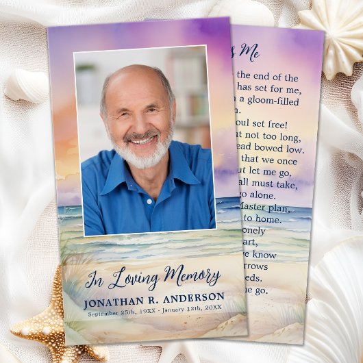 Sunset Beach Funeral Photo Memorial Prayer Kaart