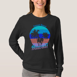 Sunset Beach Hawaii Retro Tropical Palm Trees Vaca T-shirt
