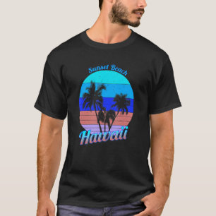 Sunset Beach Hawaii Retro Tropical Palm Trees Vaca T-shirt