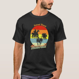Sunset Beach Hawaii Retro Tropical Palm Trees Vaca T-shirt