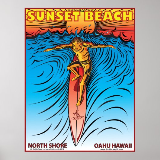 SUNSET BEACH HAWAII SURFBREAK SURFING POSTER (Voorkant)