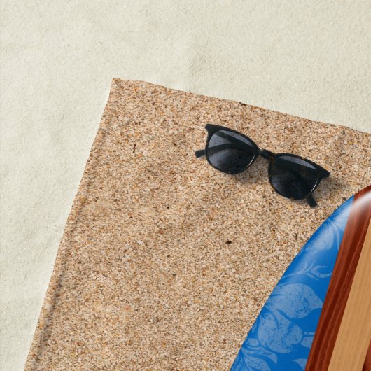 Sunset Beach Hawaiian Faux Wood Surfboard - Blue Strandlaken (In situ)