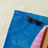 Sunset Beach Hawaiian Faux Wood Surfboard - Roze Strandlaken (In situ)