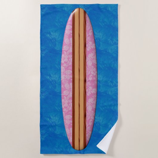 Sunset Beach Hawaiian Faux Wood Surfboard - Roze Strandlaken (Voorkant)