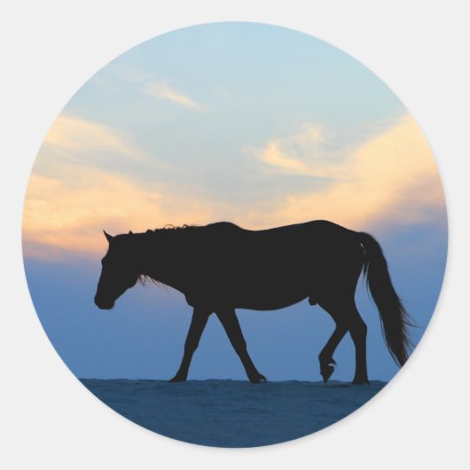 Sunset Beach Horse Ronde Sticker (Voorkant)