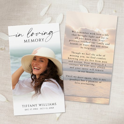 Sunset Beach In Loving Memory Photo Prayer Card Visitekaartje
