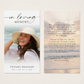 Sunset Beach In Loving Memory Photo Prayer Card Visitekaartje (Voorkant /achterkant)