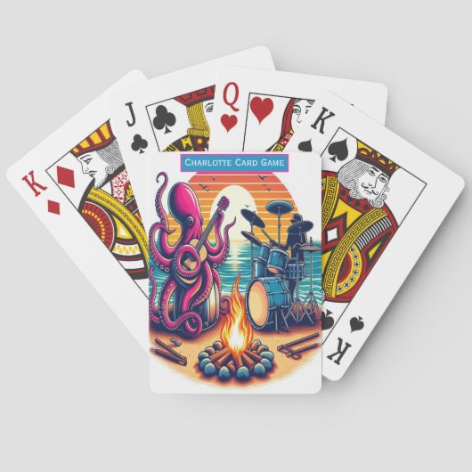 Sunset Beach Jam Sessie Monogram Kinder Match Game Pokerkaarten (Achterkant)