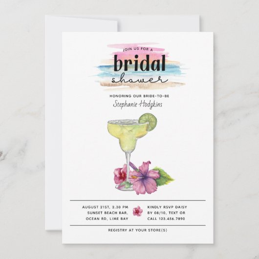 Sunset Beach Margarita en Hibiscus Vrijgezellenfee Kaart (Voorkant)