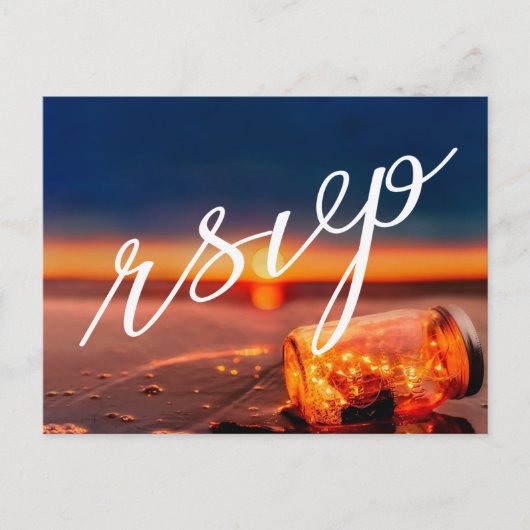 Sunset Beach Mason Jar Blauwe Nacht Bruiloft RSVP Aankondigingskaart (Voorkant)