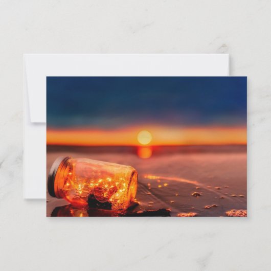 Sunset Beach Mason Jar Blue Night Receptie Kaart (Achterkant)