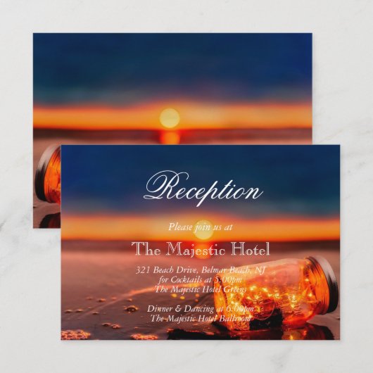 Sunset Beach Mason Jar Blue Night Receptie Kaart (Voorkant / Achterkant)
