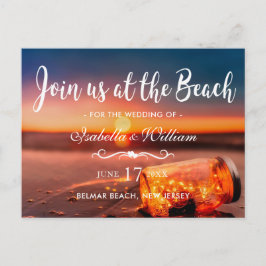 Sunset Beach Mason Jar Blue Night Save the Date Aankondigingskaart