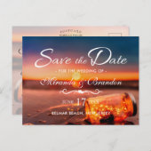 Sunset Beach Mason Jar Blue Night Save the Date Aankondigingskaart (Voorkant / Achterkant)