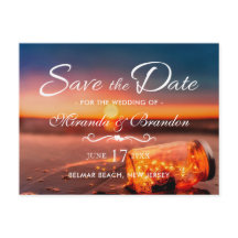 Sunset Beach Mason Jar Blue Night Save the Date