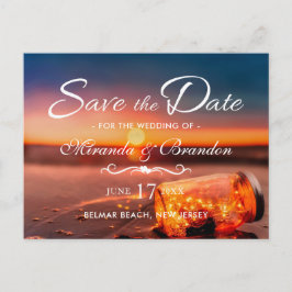 Sunset Beach Mason Jar Blue Night Save the Date Aankondigingskaart