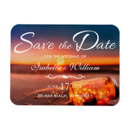Sunset Beach Mason Jar Blue Night Save the Date Magneet