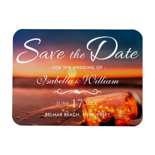 Sunset Beach Mason Jar Blue Night Save the Date Magneet (Horizontaal)