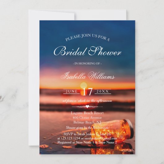 Sunset Beach Mason Jar Blue Night Vrijgezellenfees Kaart (Voorkant)