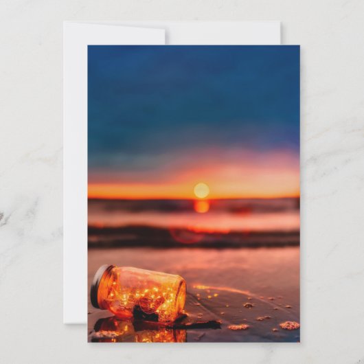 Sunset Beach Mason Jar Blue Night Vrijgezellenfees Kaart (Achterkant)
