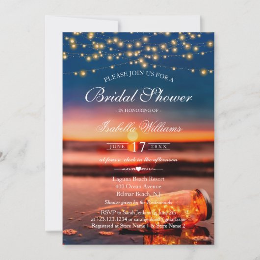 Sunset Beach Mason Jar String Lights Vrijgezellenf Kaart (Voorkant)