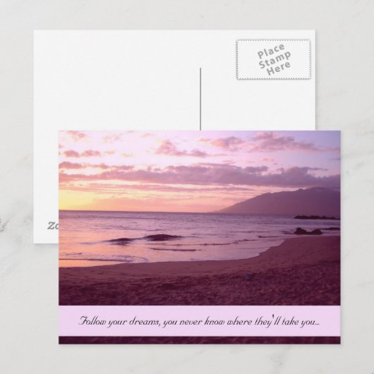 Sunset Beach met Dream Gezegde Briefkaart (Voorkant / Achterkant)