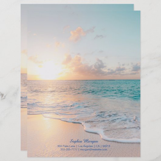 Sunset Beach, naam/contactgegevens in blauw (Voorkant / Achterkant)
