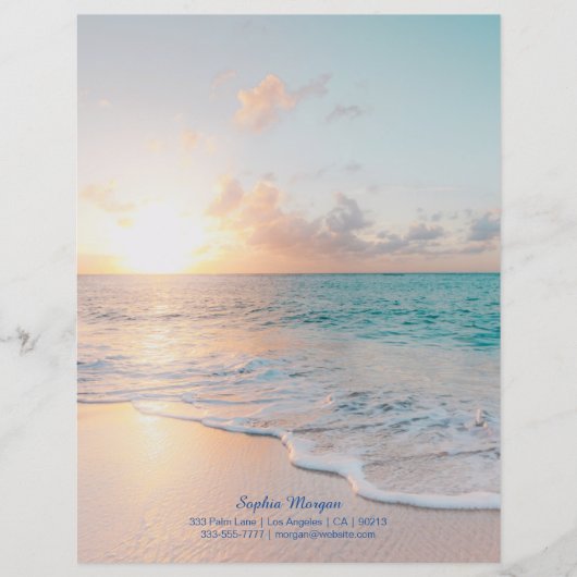 Sunset Beach, naam/contactgegevens in blauw (Voorkant)