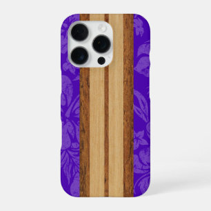 Sunset Beach Nep houten surfplank Hawaiaans Paars iPhone 16 Pro Hoesje