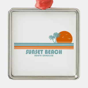 Sunset Beach North Carolina Zon Palm Bomen Metalen Ornament