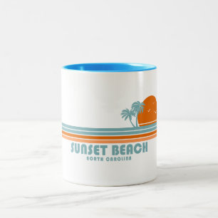 Sunset Beach North Carolina Zon Palm Bomen Tweekleurige Koffiemok
