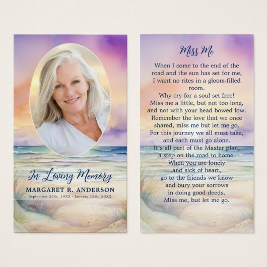 Sunset Beach Oval Photo Memorial Prayer Kaart (Voorkant /achterkant)