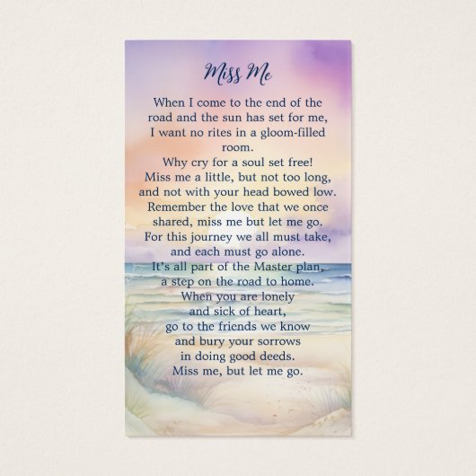 Sunset Beach Oval Photo Memorial Prayer Kaart (Achterkant)