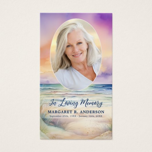 Sunset Beach Oval Photo Memorial Prayer Kaart (Voorkant)