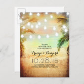 Sunset Beach & Palm String Lights Sla de datum op Aankondigingskaart (Voorkant / Achterkant)