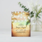 Sunset Beach & Palm String Lights Sla de datum op Aankondigingskaart (Staand voorkant)