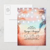 Sunset Beach & Palm String Lights Sla de datum op Aankondigingskaart (Voorkant / Achterkant)