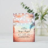Sunset Beach & Palm String Lights Sla de datum op Aankondigingskaart (Staand voorkant)