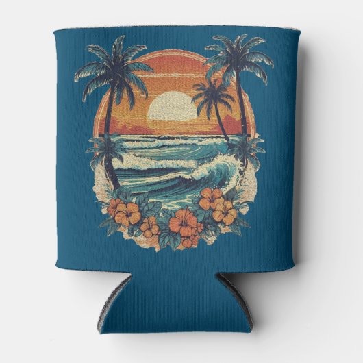 Sunset Beach Palm Tree Grappige zomervakantie Blikjeskoeler (Voorkant)