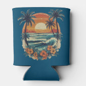 Sunset Beach Palm Tree Grappige zomervakantie Blikjeskoeler (Achterkant)
