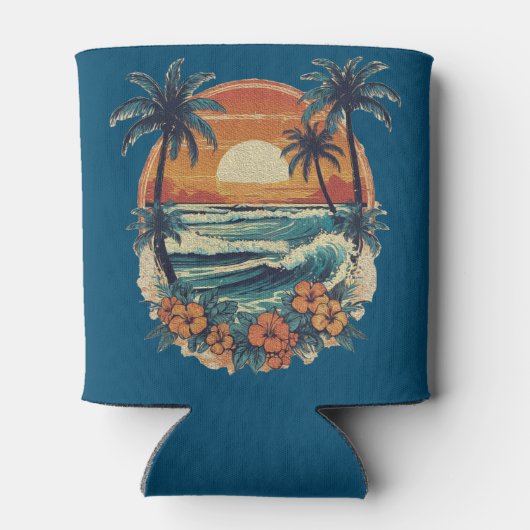 Sunset Beach Palm Tree Grappige zomervakantie Blikjeskoeler (Achterkant)