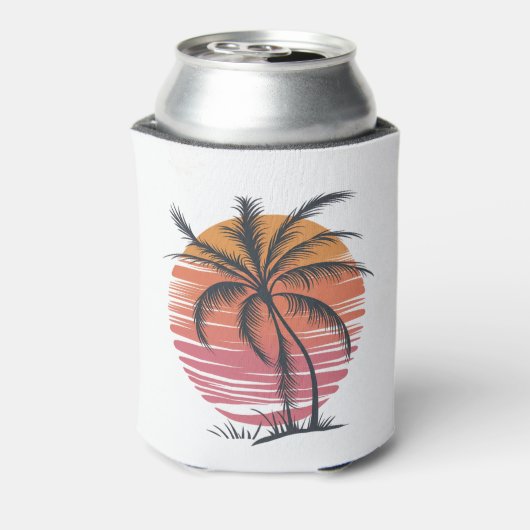 Sunset Beach Palm Tree Grappige zomervakantie Blikjeskoeler (Blikje Achterkant)