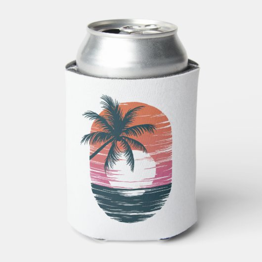 Sunset Beach Palm Tree Grappige zomervakantie Blikjeskoeler (Blikje Voorkant)