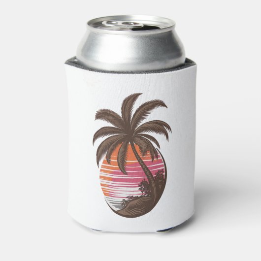 Sunset Beach Palm Tree Grappige zomervakantie Blikjeskoeler (Blikje Achterkant)